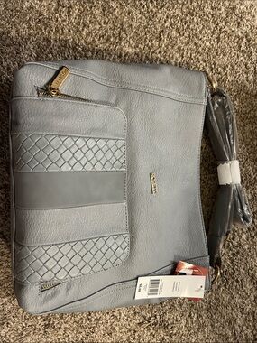 Rosetti Light Gray Woven Accent Shoulder Bag with Gold Hardware